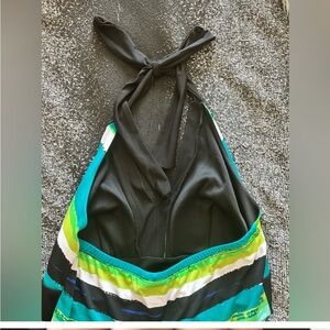 ENFOCUS STUDIO Black and Multicolor Fabric Strap Halter Maxi Dress Size:10 EUC